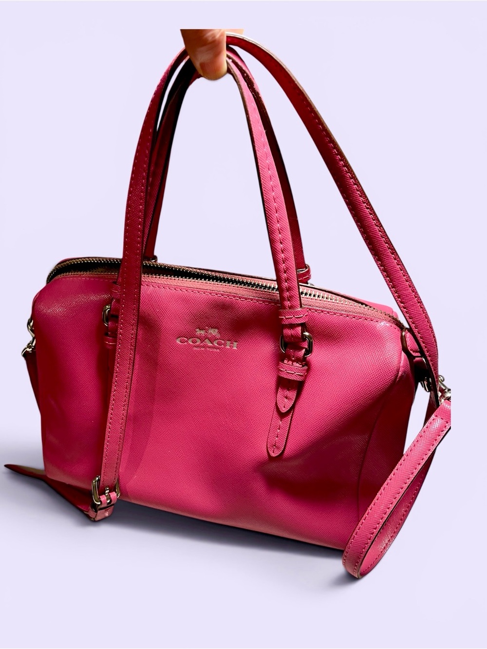 COACH Hot Pink Leather Satchel with Crossbody Strap